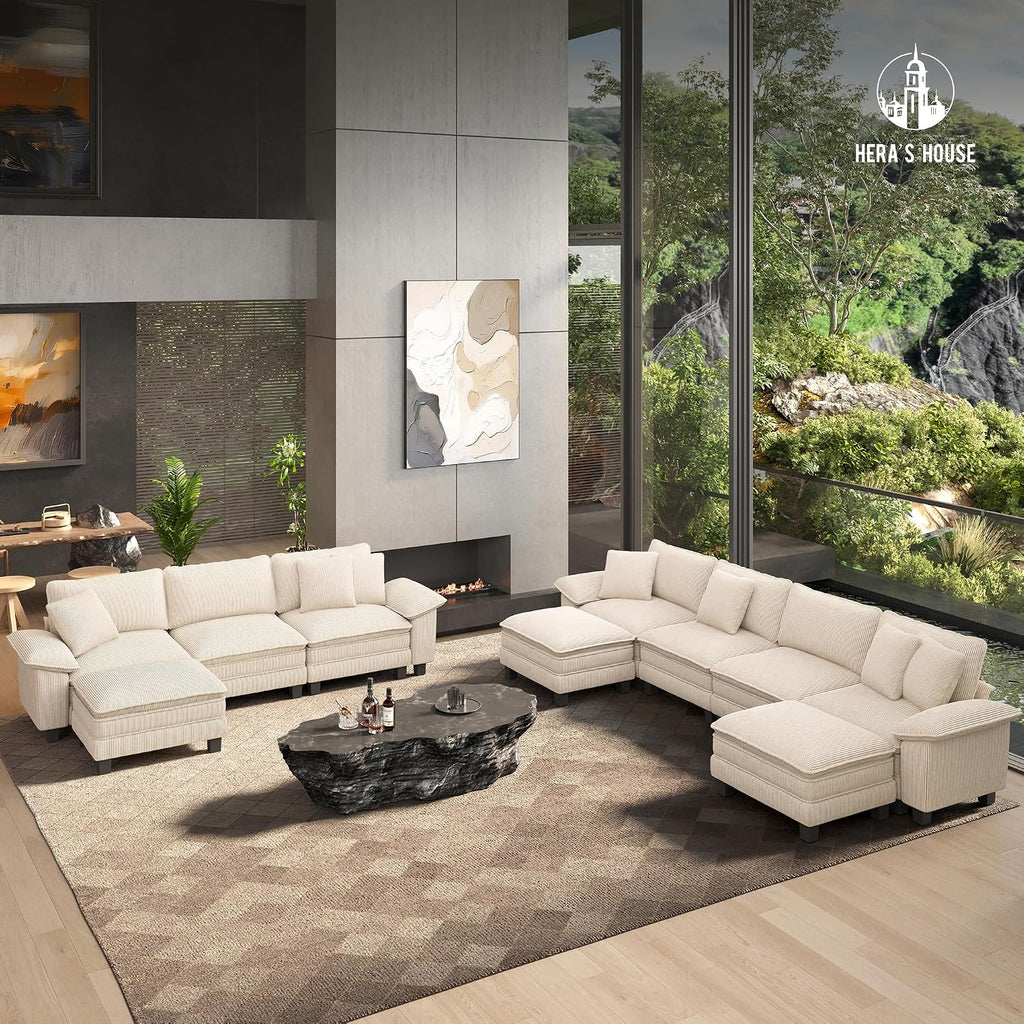 124" Oversized Modular Sectional L Shaped Sofa,Chenille White