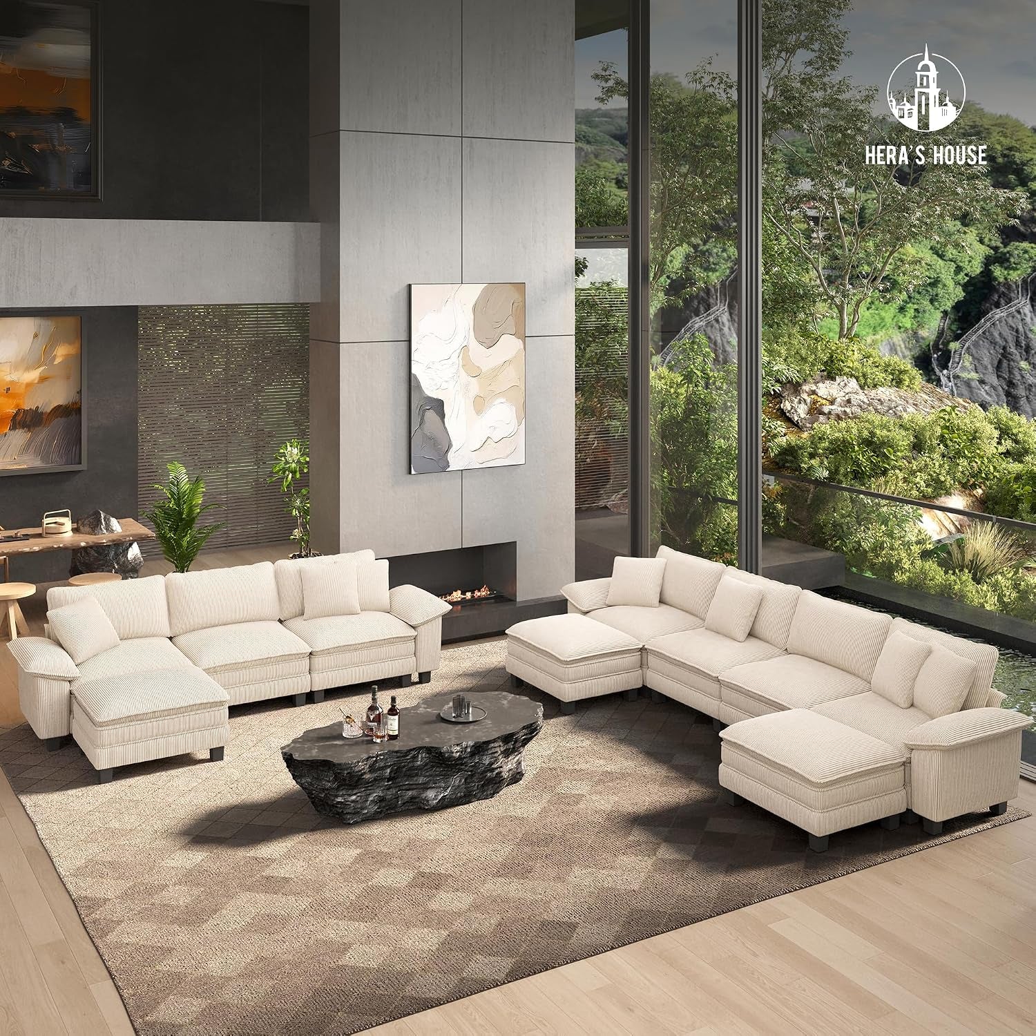 124" Oversized Modular Sectional L Shaped Sofa,Chenille White