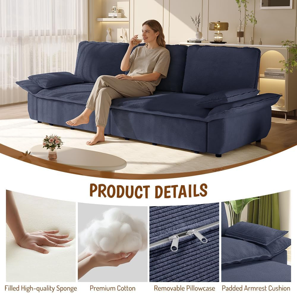 94.5'' King Size Pull Out Sleeper Sofa, 3-In-1 Convertible Futon Couch with Cloud Comfort, Corduroy Reclining Loveseat Sofa for Office, RV, Home Theater