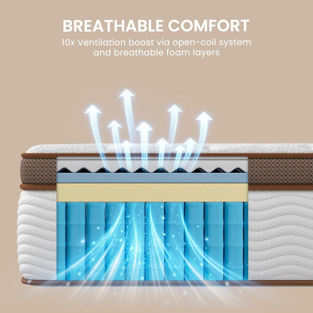King Mattress 14 Inch - Medium Firm Hybrid Mattress King with Motion Isolation & Orthopedic Support - 800+ Individually Pocketed Springs, Certipur-Us Certified, Fiberglass Free