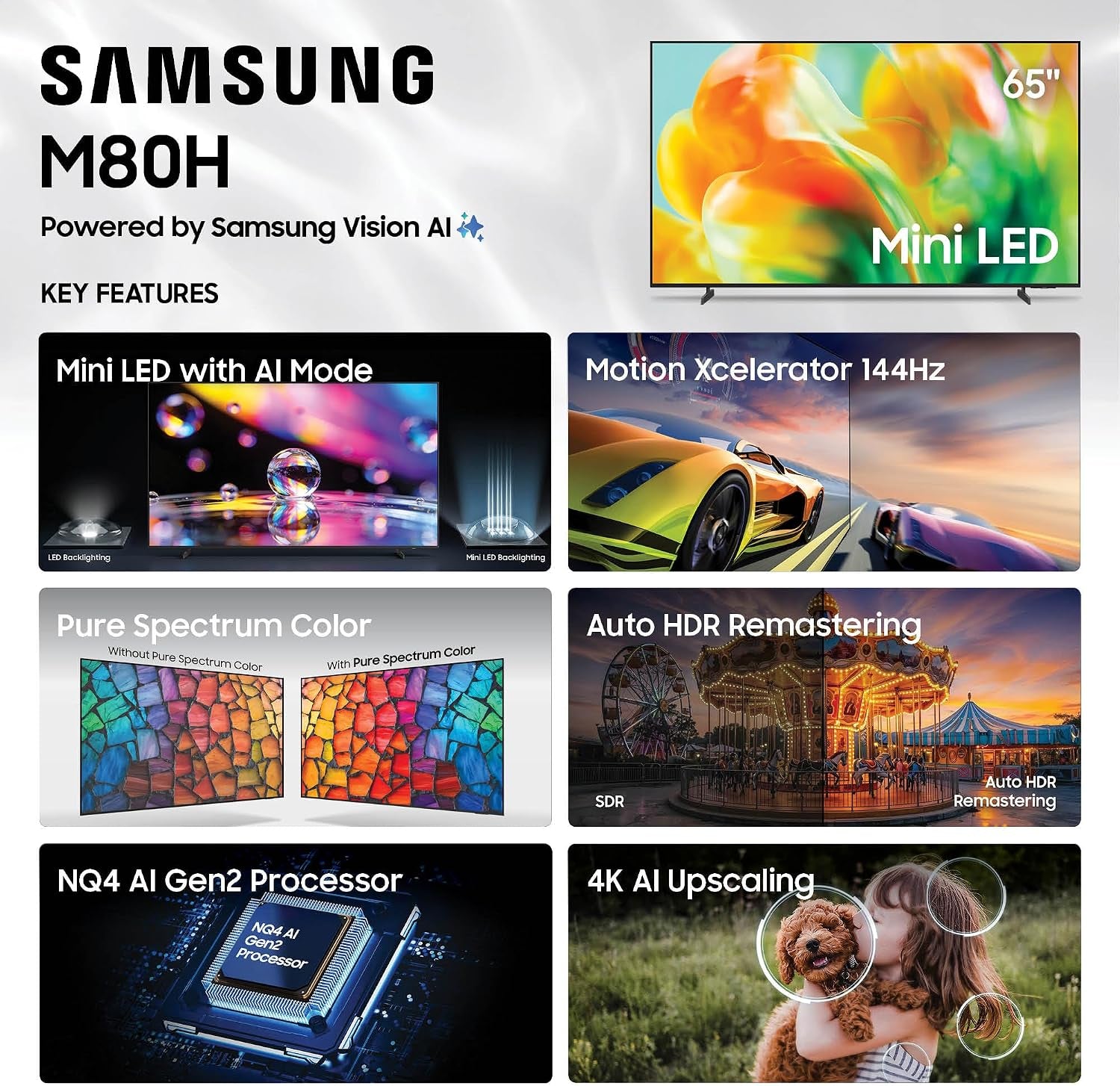 Samsung 65-Inch Class M80H Series, Mini LED, 4K, Smart TV, 2026 Model