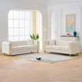 Velvet Chesterfield Button Tufted Sofa Set, 2 Pcs Modern 3 Seater Couch with Golden Legs & High-Density Cushion, Upholstered Comfy Sofa with Pillows for Living Room, Beige
