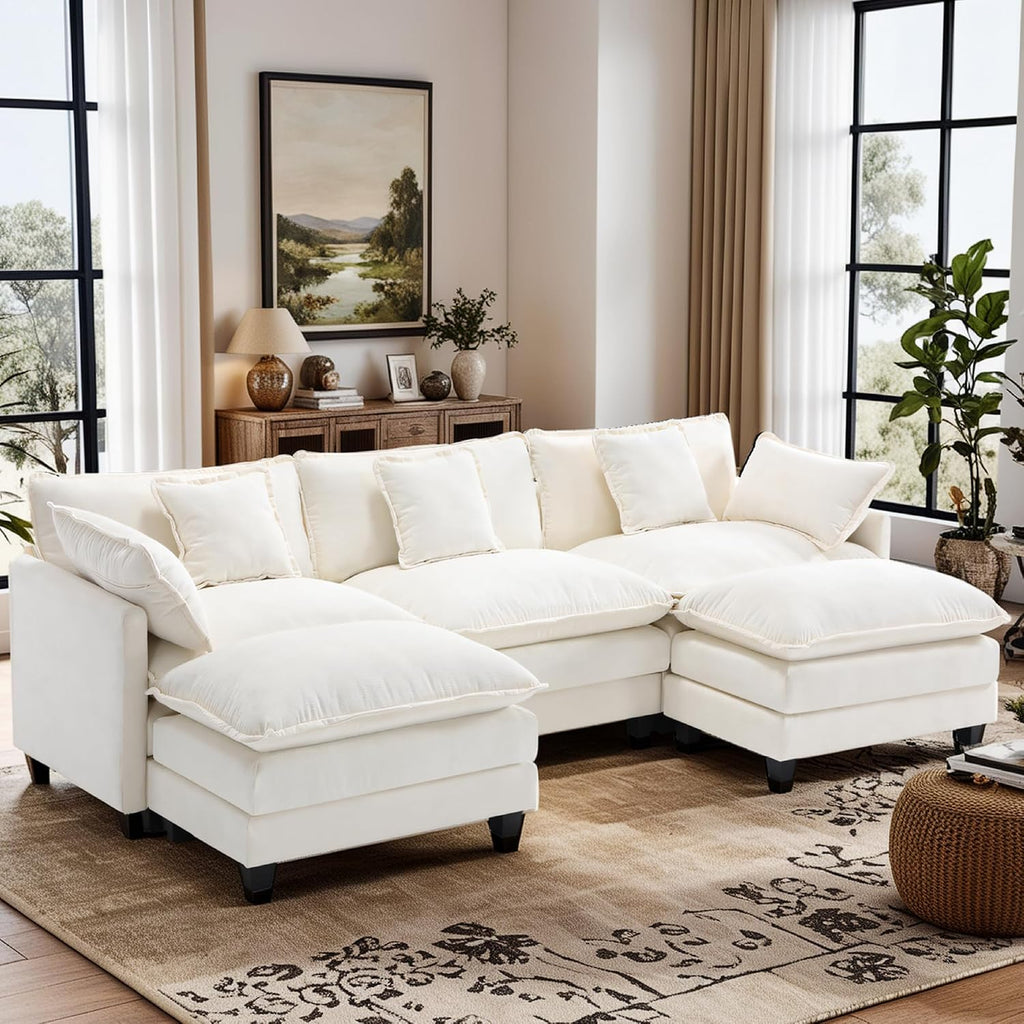 Modular Sectional Sofa,Cloud Couch for Living Room,Modern Deep Seat Sofa Chenille Fabric Comfy Couches with Throw Pillows & Movable Ottoman for Apartment